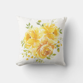 Cojín Decorativo Watercolor Yellow Floral Throw Pillow Cover