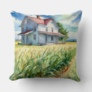Cojín Decorativo WatercolorOld Farmhouse y Corn Field