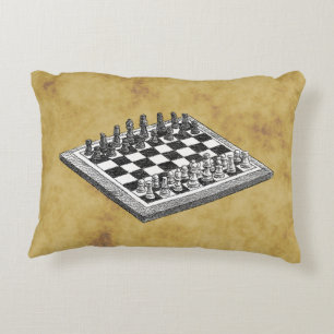 Cojín Decorativo WBG de la vieja tabla de ajedrez y ajedrez