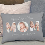 Cojín Decorativo We Love You Mom Photo<br><div class="desc">This charming photo keepsake pillow is decorated with family photos in the shape of "MOM" and says,  "We Love You."  Easily customizable with your photos and children's names.</div>