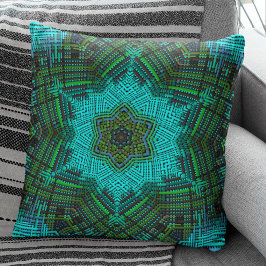 Cojín Decorativo Weave Mandala Azul y Verde
