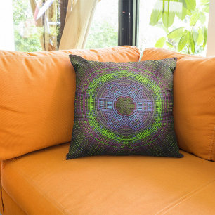 Cojín Decorativo Weave Mandala Verde Púrpura y Azul