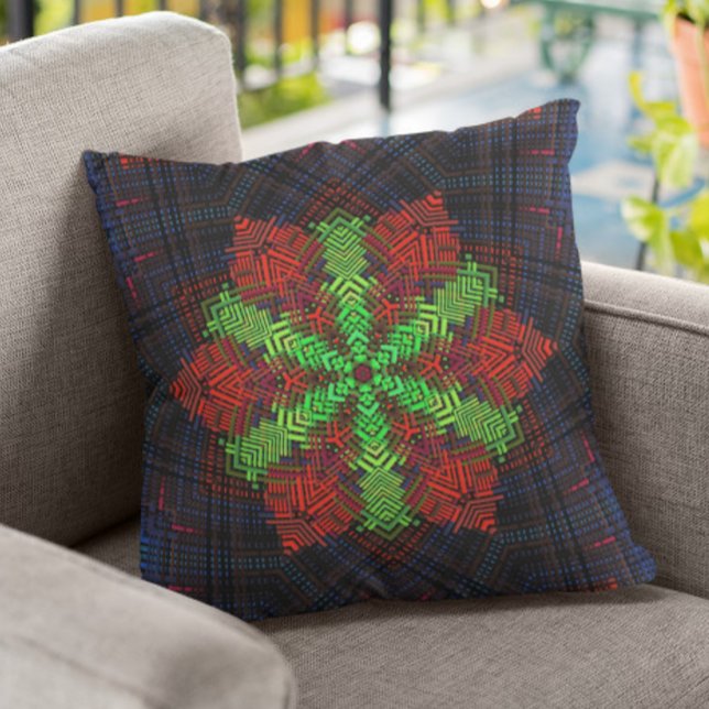 Cojín Decorativo Weave Mandala Verde Rojo y Azul (Subido por el creador)
