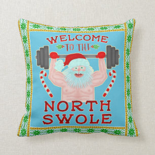 Cojín Decorativo Weightlifter divertido de Papá Noel Swole del