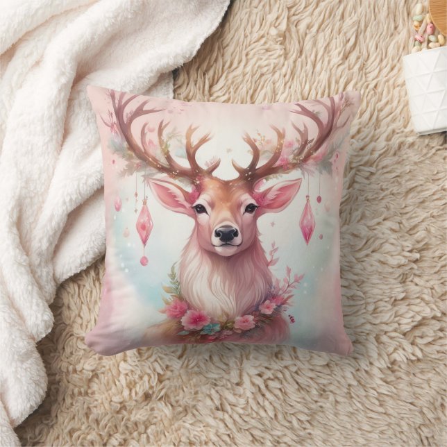 Cojín Decorativo Weihnachten in pink: Rentier mit rosa Weihnachtssc (Manta)