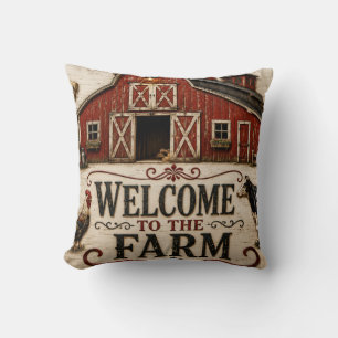Cojín Decorativo Welcome to the Farm Rustic Red Barn Farmhouse