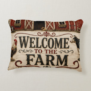 Cojín Decorativo Welcome to the Farm Rustic Red Barn Farmhouse