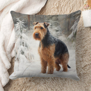 Cojín Decorativo Welsh Terrier deja que nieve Navidades