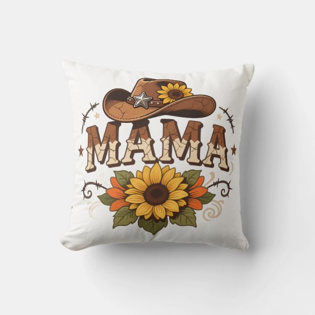 Cojín Decorativo Western Mama Sunflower Cowgirl Design (Anverso)