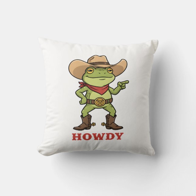 Cojín Decorativo Western Yeehaw Frog Howdy Frog Funny Cowboy Meme (Anverso)