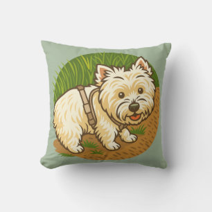Cojín Decorativo Westie feliz en el sendero natural