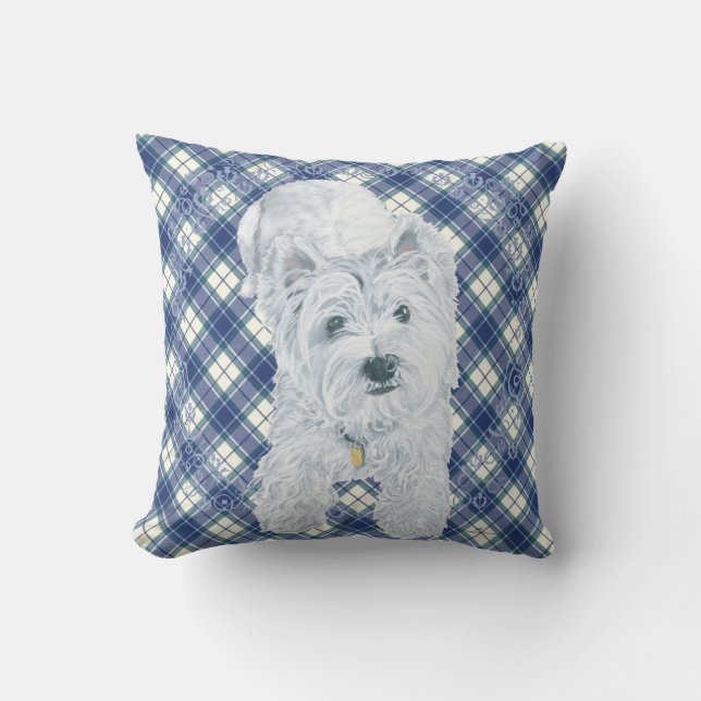 Cojín Decorativo Westie on Tartán PILLOW (Anverso)