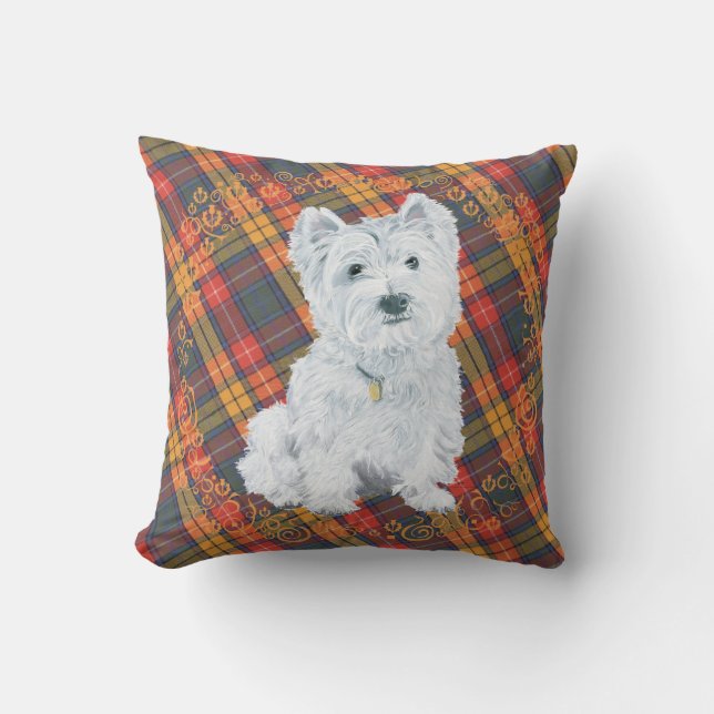 Cojín Decorativo Westie on Tartán PILLOW (Anverso)