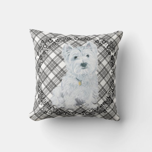 Cojín Decorativo Westie on Tartán PILLOW (Anverso)