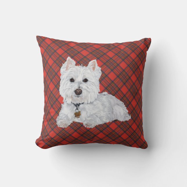 Cojín Decorativo Westie on Tartán PILLOW (Anverso)