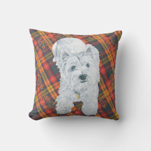 Cojín Decorativo Westie sobre ALMOHADÓN de Tartán
