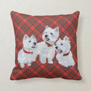 Cojín Decorativo Westie sobre ALMOHADÓN de Tartán