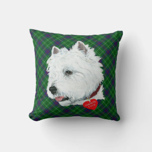 Cojín Decorativo Westie sobre ALMOHADÓN de Tartán