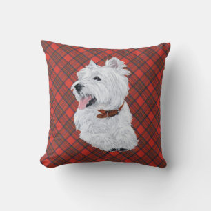 Cojín Decorativo Westie sobre ALMOHADÓN de Tartán