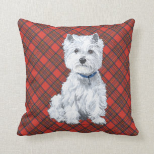 Cojín Decorativo Westie sobre ALMOHADÓN de Tartán