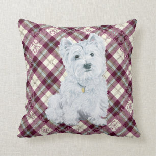Cojín Decorativo Westie sobre ALMOHADÓN de Tartán