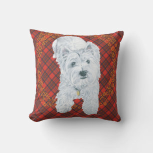 Cojín Decorativo Westie sobre ALMOHADÓN de Tartán