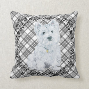 Cojín Decorativo Westie sobre ALMOHADÓN de Tartán