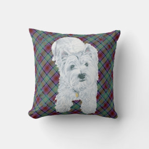 Cojín Decorativo Westie sobre ALMOHADÓN de Tartán