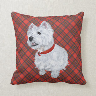 Cojín Decorativo Westie sobre ALMOHADÓN de Tartán