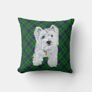 Cojín Decorativo Westie sobre ALMOHADÓN de Tartán