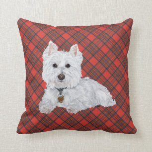 Cojín Decorativo Westie sobre ALMOHADÓN de Tartán