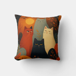 Cojín Decorativo Whimsical Autumn Cats Mid Century Art