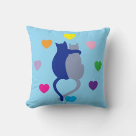 Cojín Decorativo Whimsical Blue Cat Pillow With Rainbow Hearts