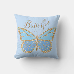 Cojín decorativo Whimsical Blue Gold Butterfly