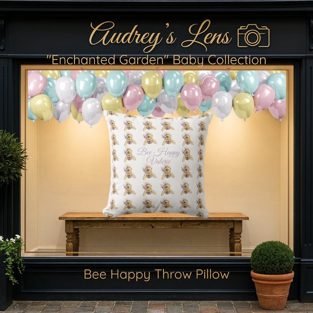 Cojín Decorativo Whimsical Bumblebee & Wildflowers "Bee Happy" (Subido por el creador)