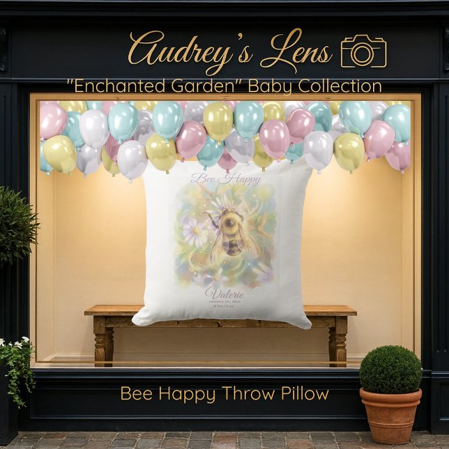 Cojín Decorativo Whimsical Bumblebee & Wildflowers "Bee Happy" (Subido por el creador)
