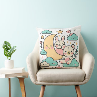 Cojín Decorativo  Whimsical Bunny and Bear Moon Decorative Pillow