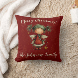 Cojín Decorativo Whimsical Christmas Angel Red Holiday Decor