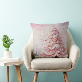 Cojín Decorativo Whimsical Christmas Tree Pink White Swirls
