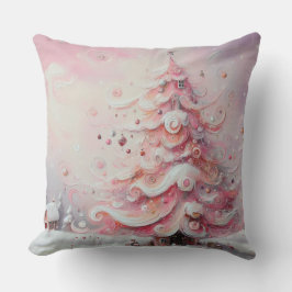 Cojín Decorativo Whimsical Christmas Tree Pink White Swirls