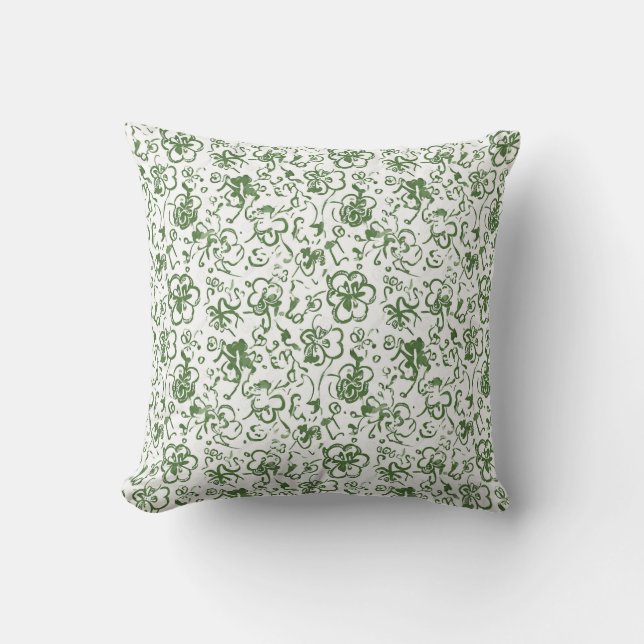 Cojín Decorativo Whimsical Clover Dance – Green Chinoiserie-Inspire (Anverso)