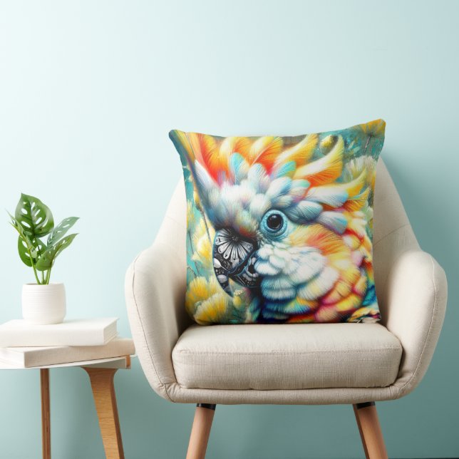 Cojín Decorativo Whimsical Cockatoo Ave Amarillo Poppies Floral (Silla)