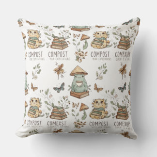 Cojín Decorativo Whimsical "Compost Your Expectations" Frog & Cat P