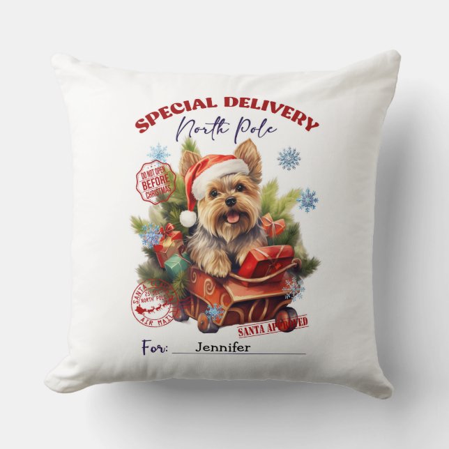 Cojín Decorativo Whimsical Cute Yorkie Christmas Throw Pillow (Anverso)