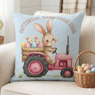 Cojín Decorativo Whimsical Easter Bunny Farm Vintage Tractor
