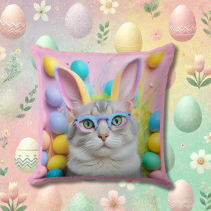 Cojín Decorativo Whimsical Easter Cat con las orejas de los conejit
