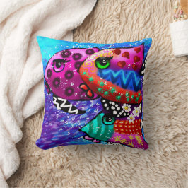 Cojín Decorativo Whimsical Fish Trio Colorido Resumen Náutico