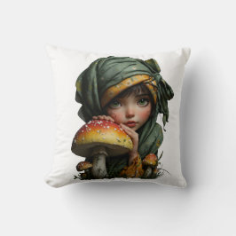 Cojín Decorativo Whimsical Forest Girl with Mushroom Fantasy Art
