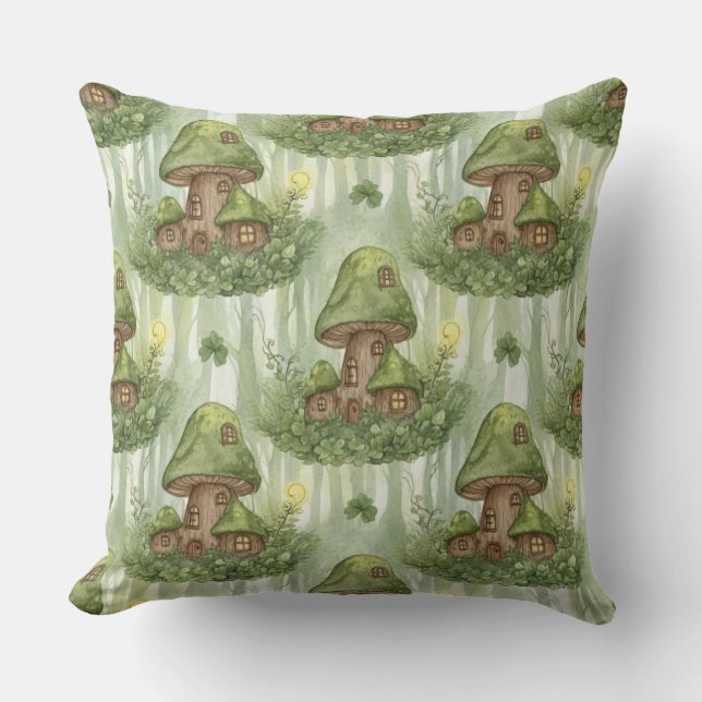 Cojín Decorativo Whimsical Forest Mushroom Fairy House Pattern (Anverso)