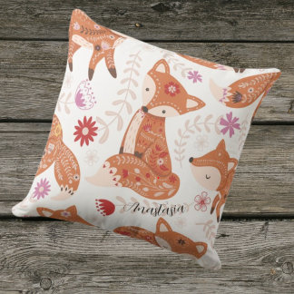 Cojín decorativo Whimsical Fox para Niños, Editabl